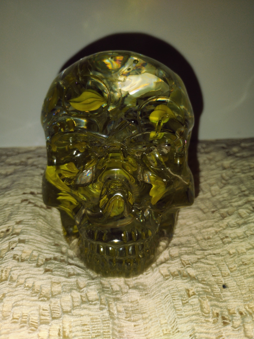 Yellow Glass Skull Decorative Sculpture